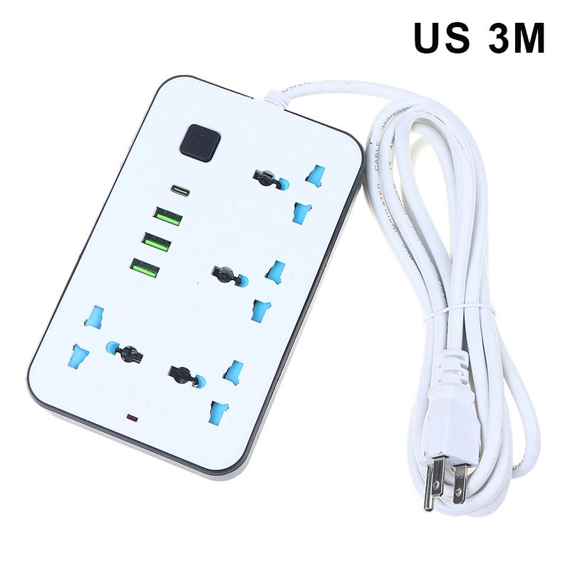 New EU US Plug 2/3Pin Power Strip 1 TypeC 3 USB Port 4 Way Outlet 2/3/5M Extension Power Socket Charge Electrical Socket