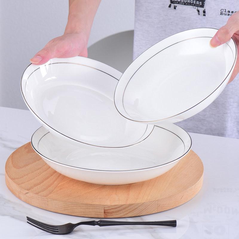 Ceramic Gold Rim Bone China Tableware Set - Microwave Safe Deep Plate, Rice Bowl for Home and Hotel Use.