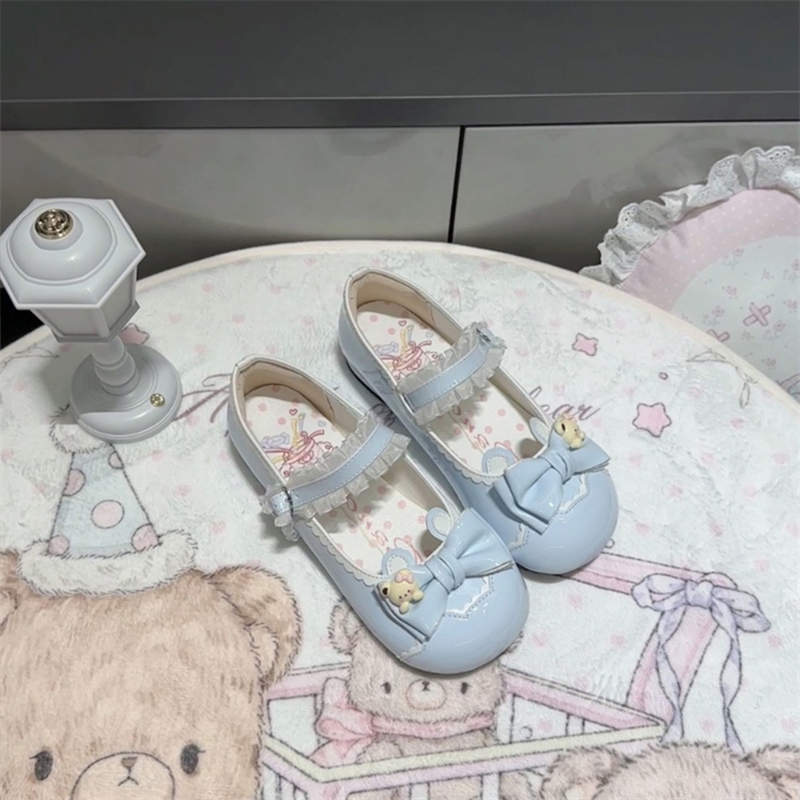 

Original niche cute milk fu lo shoes lolita low heel round head single shoes bow lolita student small leather shoes 40 синий