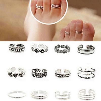 12 teile/satz Frauen Silber Einfache Einstellbare Offene Zehe Ring Fuß Strand Schmuck