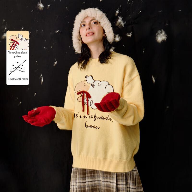 

INMAN Женский зимний пуловер с круглым вырезом, вышивкой из овечьей шерсти и бантом, 2025 S