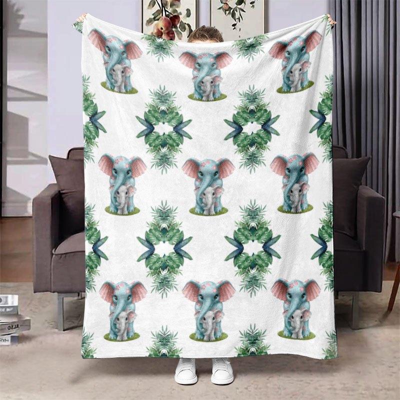 

Jungle Elephant Family Blanket Reversible Flannel Throw for Wildlife Lovers AllSeason Comfort Safari Adventure Gift 75x90cm