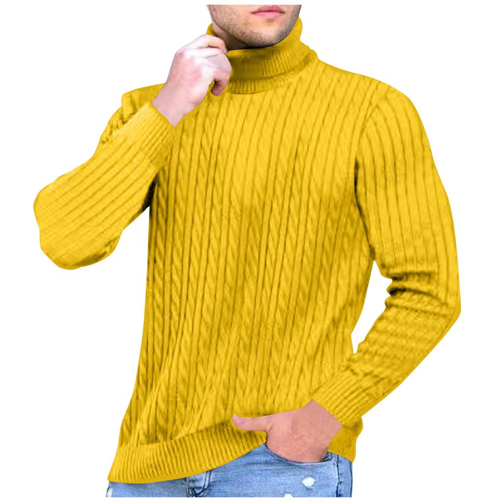 Men's Solid Color Turtleneck Sweater Men's Casual Fashion Textured Pullover Bottoming Sweater