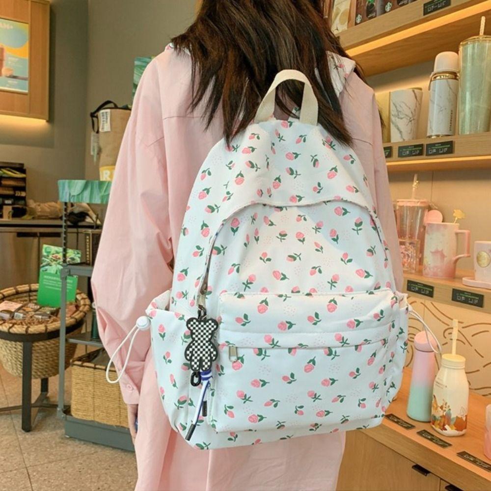 Aesthetic Floral School Bag Fashion Shoulder Bag Large Capacity Students Backpack Textbook