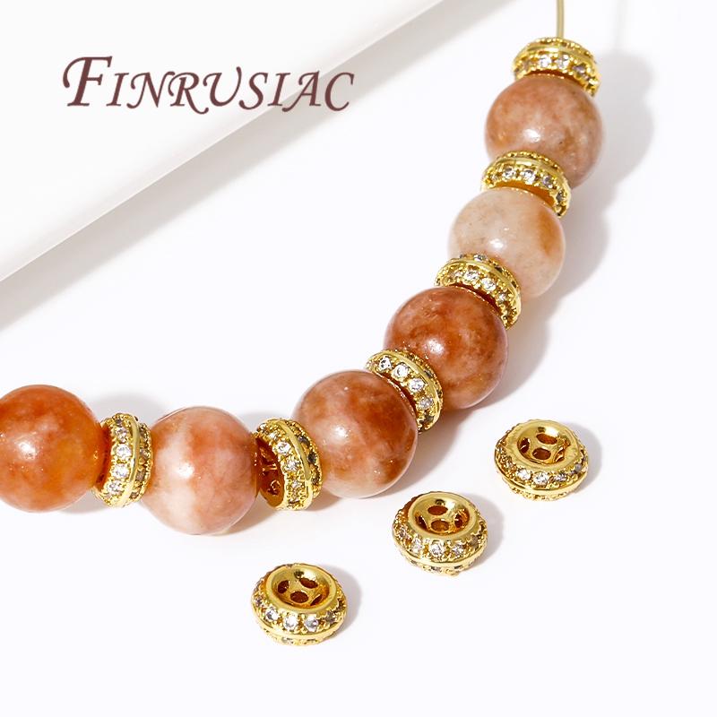18K Gold Plated Brass Zircon Spacer Bead Accessories For Bracelets,Metal Beads,Separators For Beads,DIY Jewelry Making Supplies