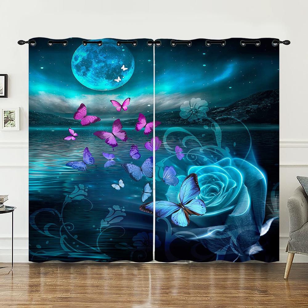 Curtain Butterfly Animal Flower Curtain Digital Printing Blackout Curtain No Punching