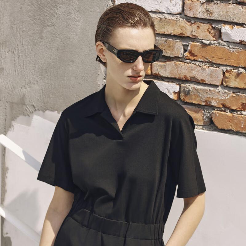 

LESS 2023 Summer Cotton Blend Casual Lapel Short Dress S