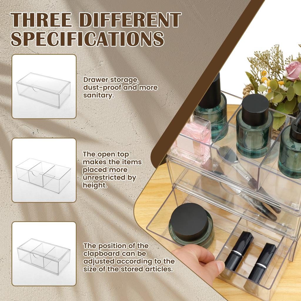 1/3-Tier Transparent Storage Box Desktop Drawer Makeup Organizer Multipurpose Jewelry Cosmetic Display Holder for Home Bedroom