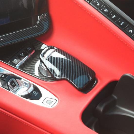 Carbon Fiber Style Gear Shift Knob Head Cover Trim For Chevrolet Corvette C8