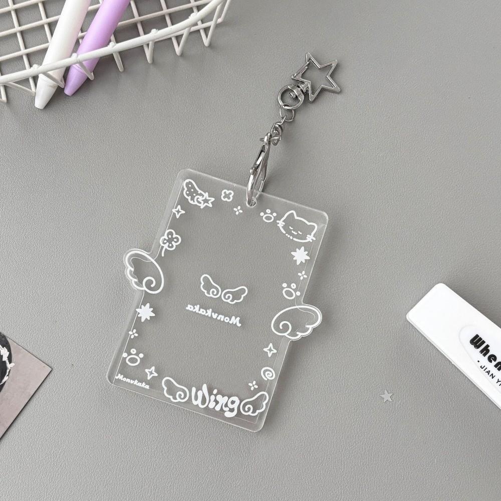 Acrylic 3-inch Photocard Holder with Angel Wings Graffiti Style Kpop Photo Card Protector with Keychain Card Cover