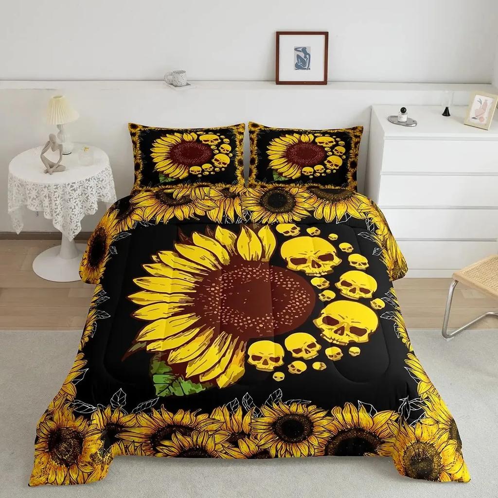 Set Copripiumino Girasoli Girasoli in Fiore Stampa Campo Set Biancheria da Letto per Bambini Moderno Pittura a Olio Copripiumino in Microfibra