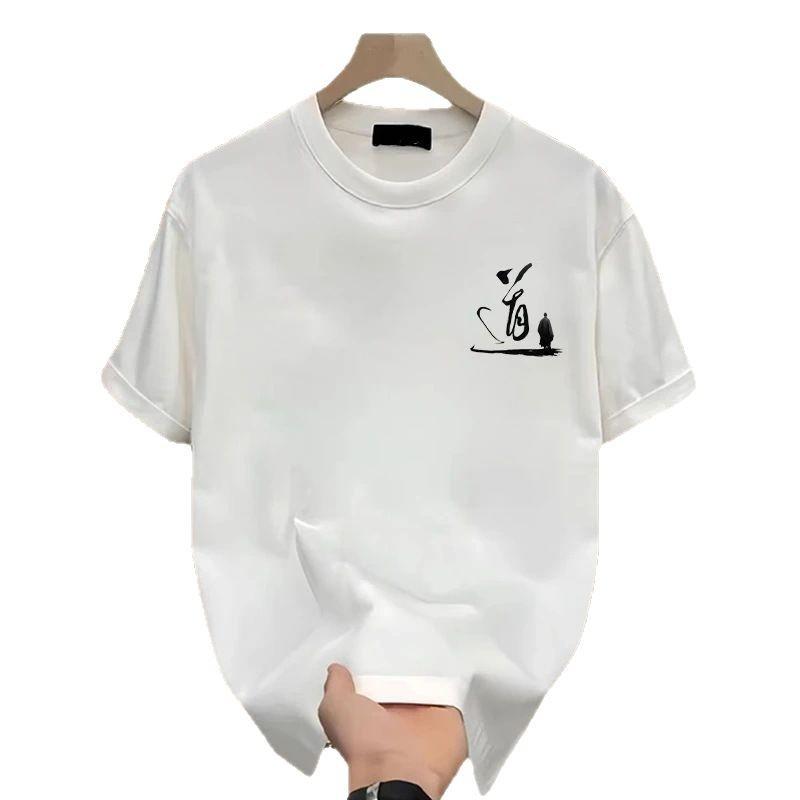 100% American Retro Black Cotton Short-Sleeved T-Shirt Men'S Trendy Brand Loose Large Size Boys Top