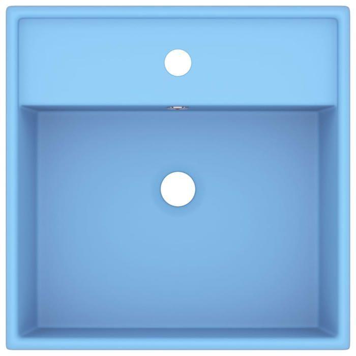 VidaXL Lavabo Carré de Luxe à Trop-plein Vasque à Poser de Toilette Lave-mains de Salle de Bain Salle Cosmétique Bleu Clair 146945