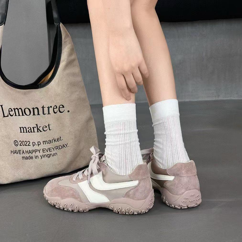 Hochwertige Damen Sportschuhe im koreanischen Stil, atmungsaktives Leder - Neue vielseitige Freizeit-Sneaker mit dicker Sohle