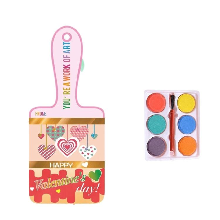 

Valentines Watercolor Paint Set With Valentines Card For Kids Classroom Exchange 6 Color Watercolor Paint with Brush 1