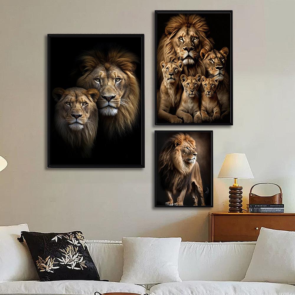 Modernes Tier Löwen Liebe Wandkunst Poster und Drucke Heimdekor Schwarz Weiß Leinwandmalerei für Wohnzimmer Schlafzimmer Geschenk