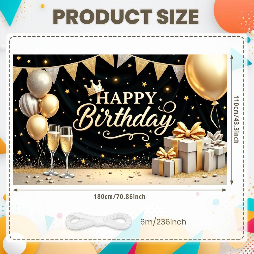 Happy Celebration Display Gold Gray Balloons Birthday Event Backdrop Birthday Party Backdrop Festive Party Decoration Banner
