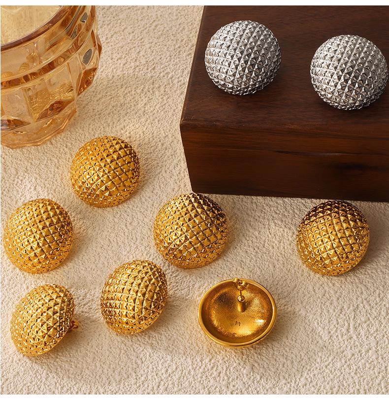 Elegant Retro Plaid Titanium Steel Earrings for Women - European American Design, Exaggerated Simple Studs