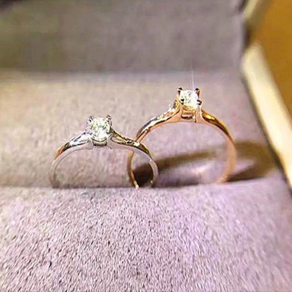 Classic Simple Silver Color Stainless Steel Four Claws Zircon Couple Rings for Women Men Luxury Wedding Anniversary Jewelry Gift