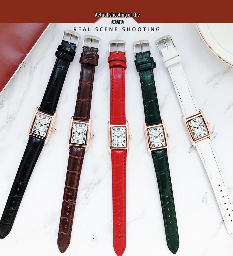 Retro Roman Numerals Quartz Women's Watch with Bamboo Link Leather Strap