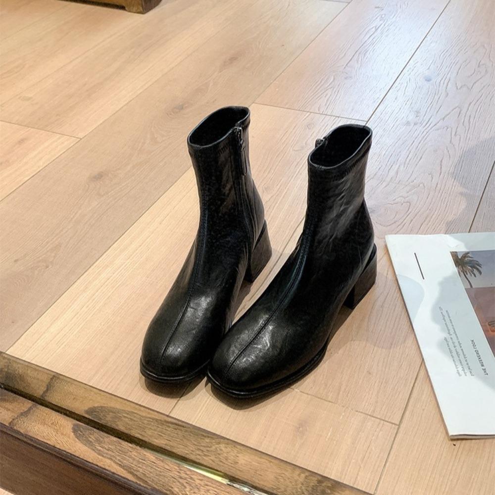 Women'S Autumn Boots Genuine Leather  New Autumn Winter Thick Heel Retro British Style Short Boots Casual Low Boots Women