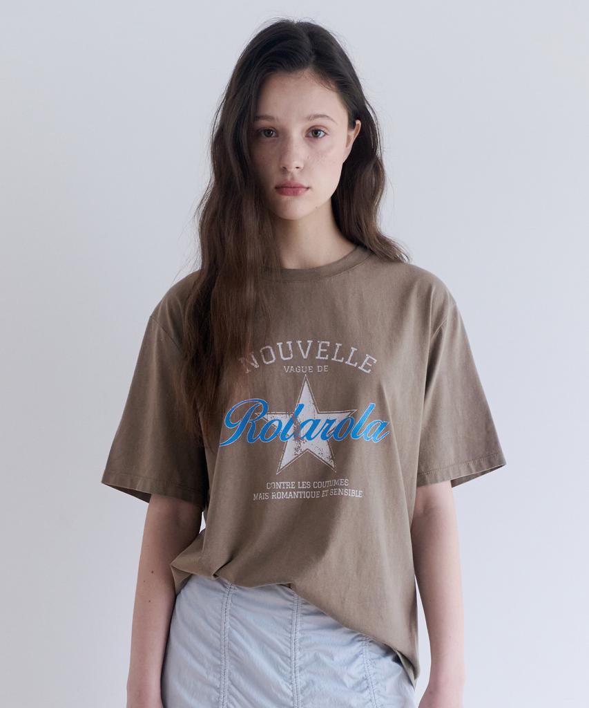 ROLAROLA Vintage Print Pigment T-Shirt Khaki
