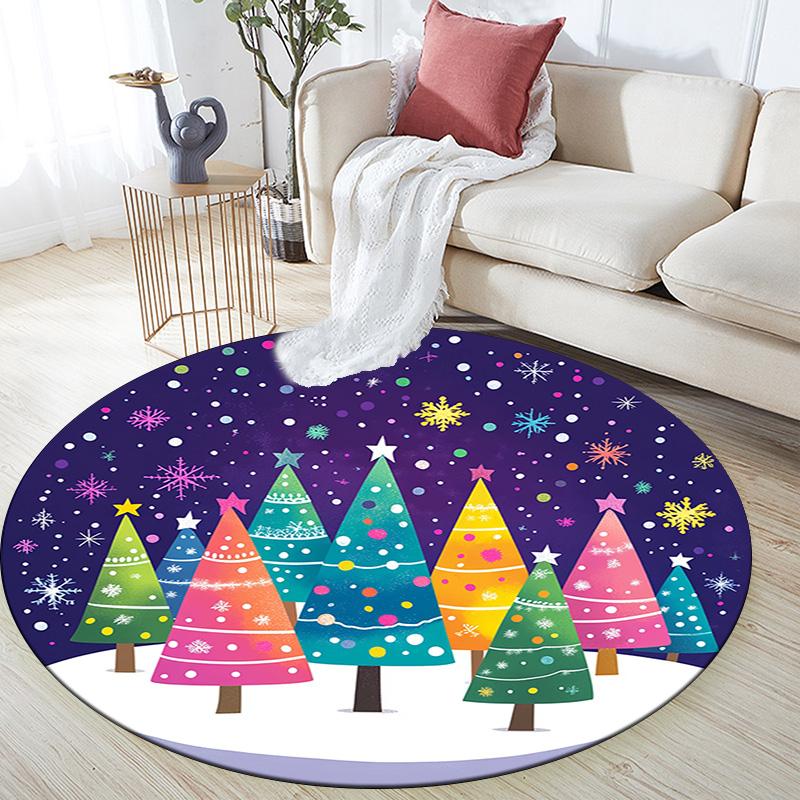 Colorful Trees Snow Winter Round Area Rug,Carpet Rug for Living Room Bedroom Sofa Playroom Decor,Non-slip Floor Mat