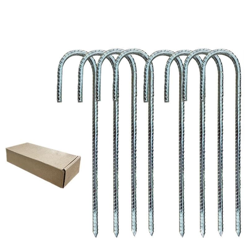 Camping Tent Stakes with a Pointed Ground End and J-Bend Head, Steel 8-Piece Set for Shelter Cord, Tarps, and Canopies