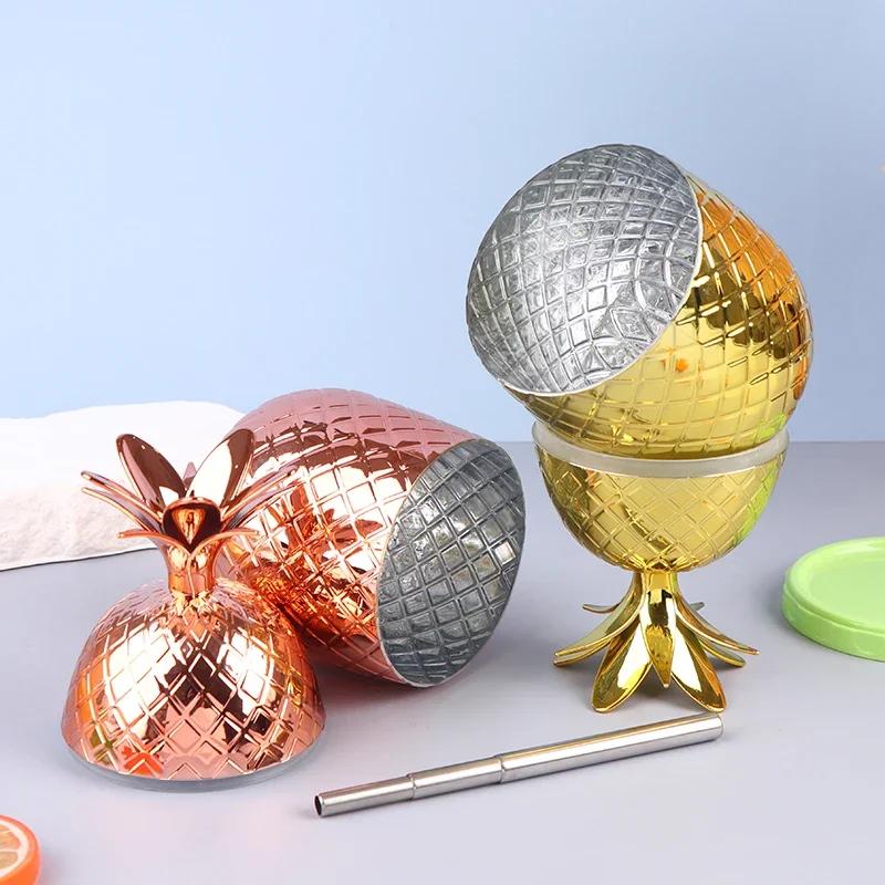 2026 New 500ML Pineapple Cups Tumbler Plastic Cocktail Drinking Winebowl Mugs Beer Pineapple Cups Bar Tools
