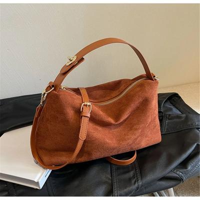 Vintage Damen Tasche Wildleder Schultertasche Einfarbig Lässig Vielseitig Pendler Tasche Mode Geldbörse Reißverschluss Handtasche