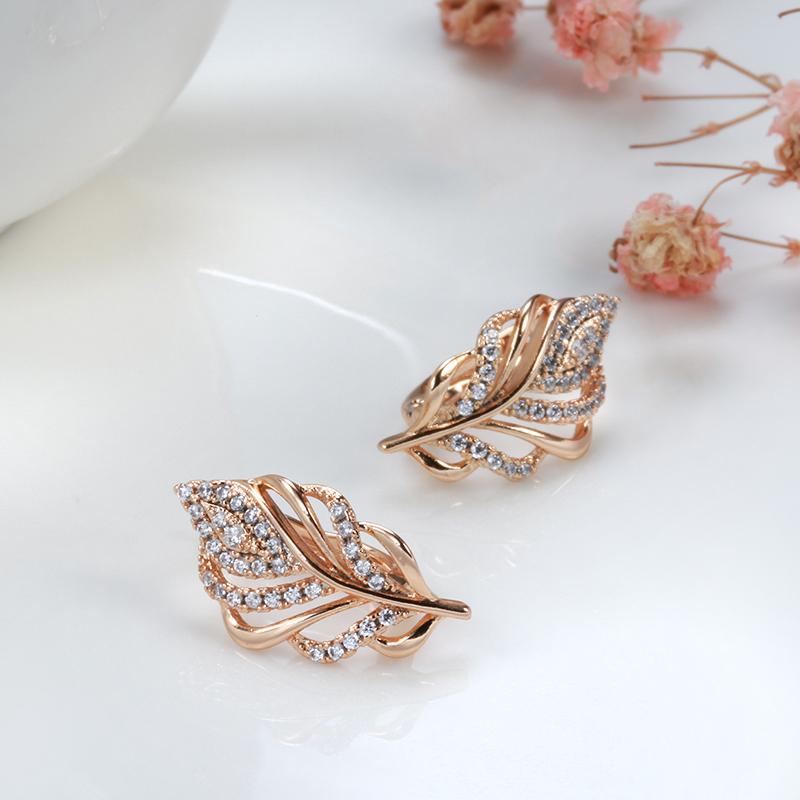 Rose Gold Women Earring Ring Sets Fashion Natural Zircon Flower Vintage Earring Ring Gift Daily Fine Jewelry Set