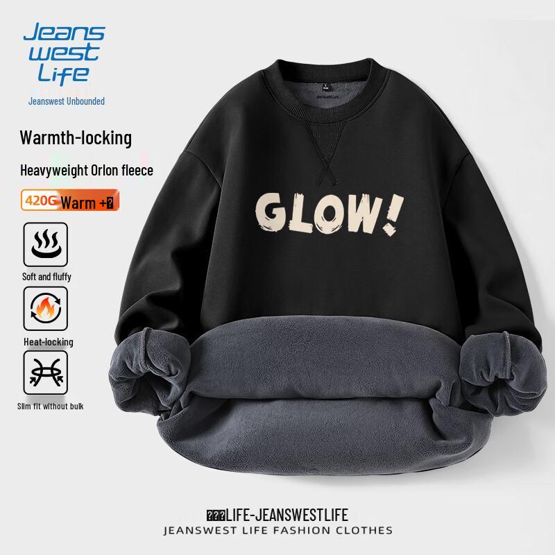 JEANSWEST LIFE Men's Fleece-Lined Round Neck Sweatshirt