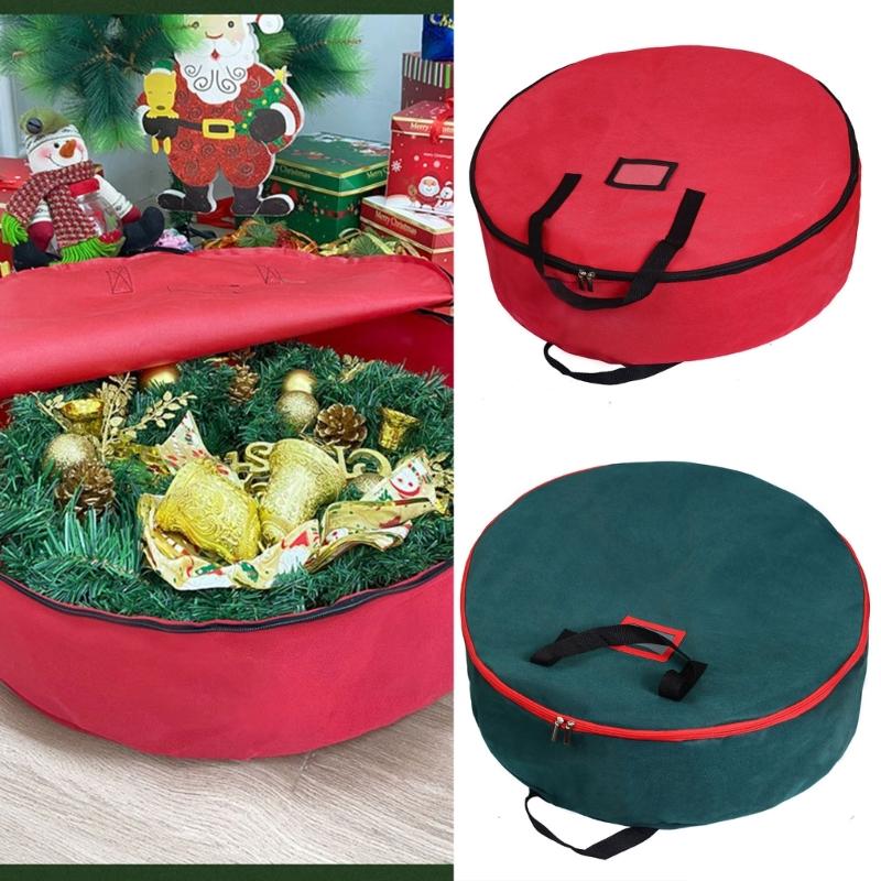 Holiday Wreath Storage Bag with Carry Handles, Label Window, Full Closure, and Fabric Storage for Seasonal Items