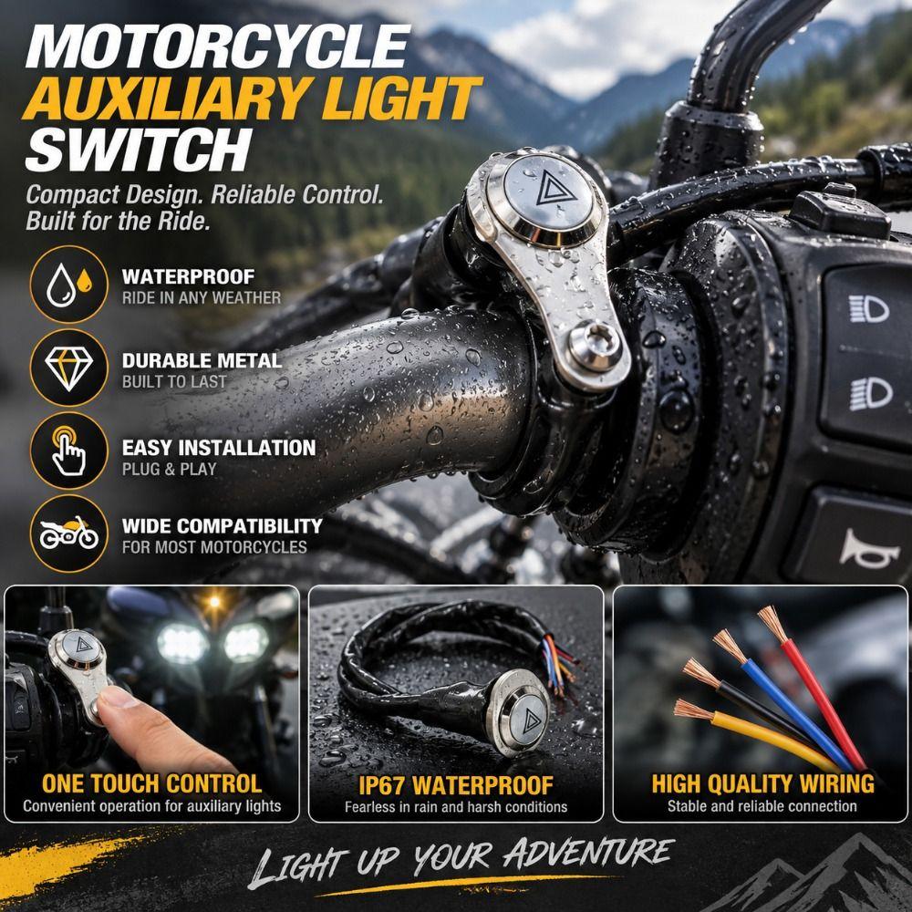 Easy Installation Push Button Switch 5 Wire Spotlight Switch ON-Off Motorcycle Accessories