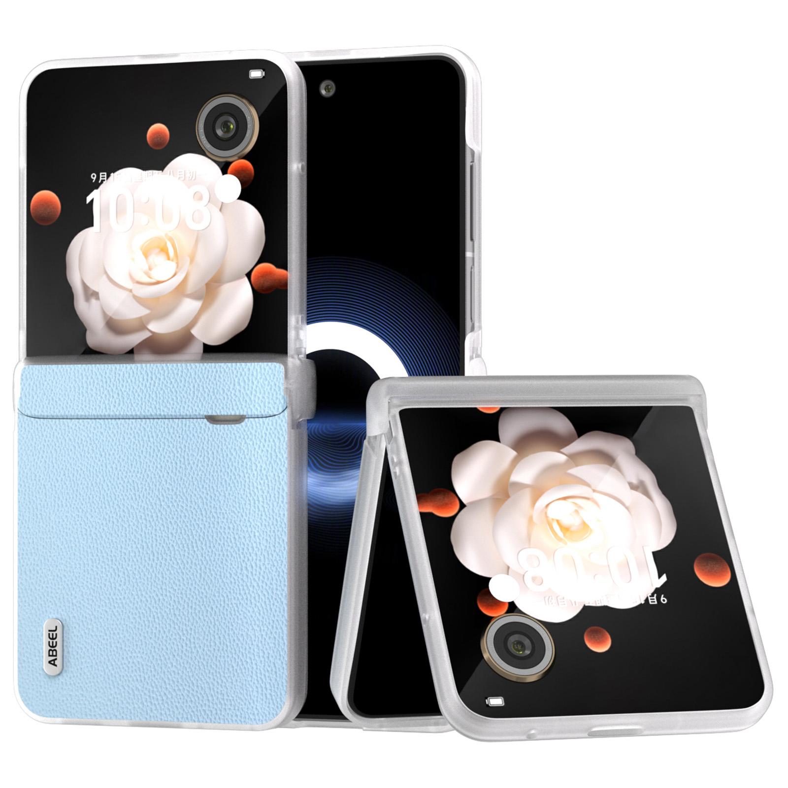 

For Honor Magic V Flip 5G Case Hinge Design Matte Genuine Cow Leather+PC Phone Cover Sky Blue