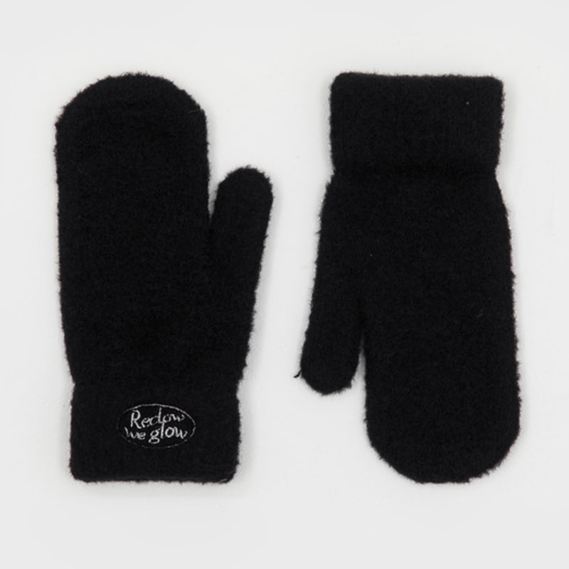 RECLOW FLUFFY LOGO MITTEN GLOVE BLACK