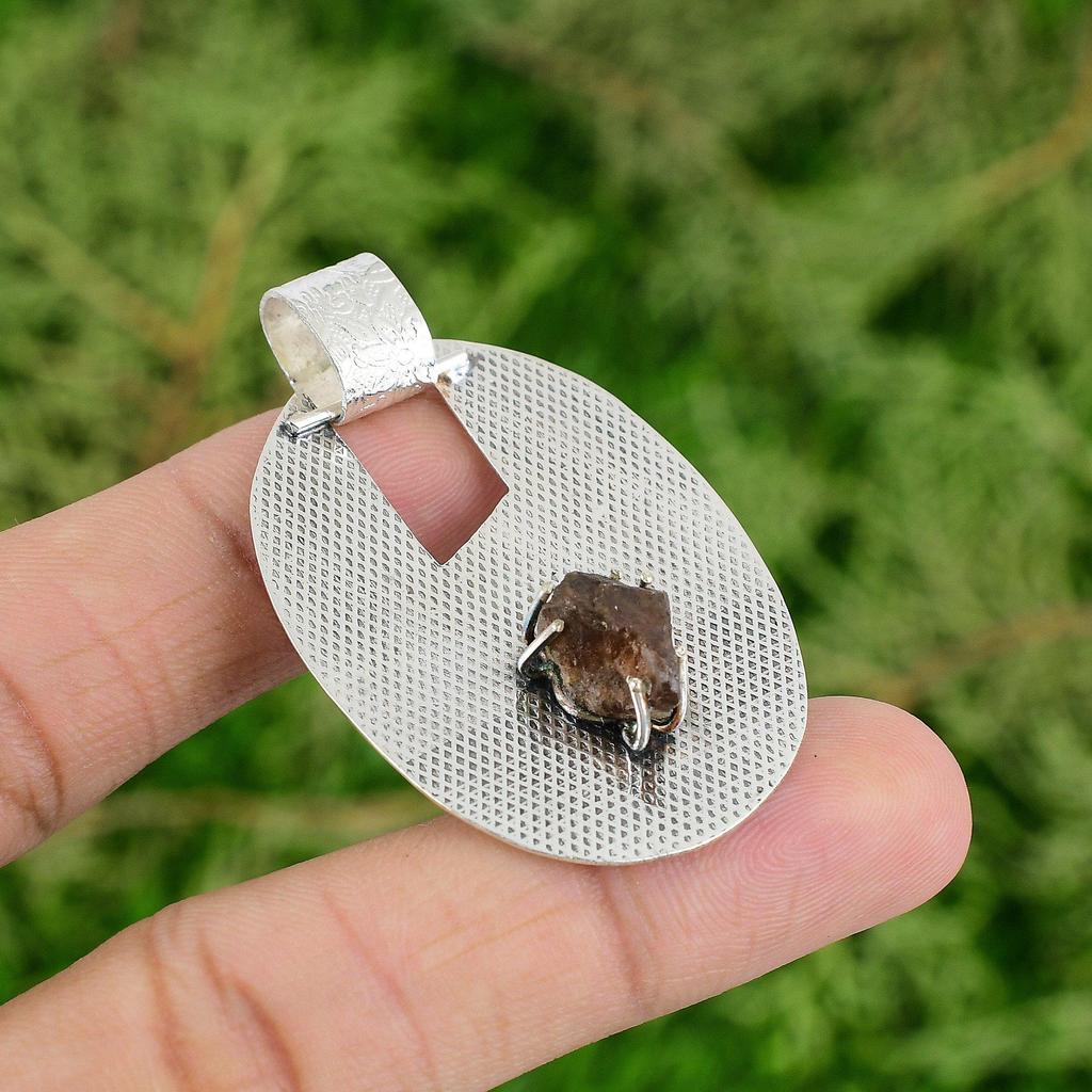 Daughters Day Sale Sterling Silver Smoky Quartz Rough Stone Wife Pendant Jewelry