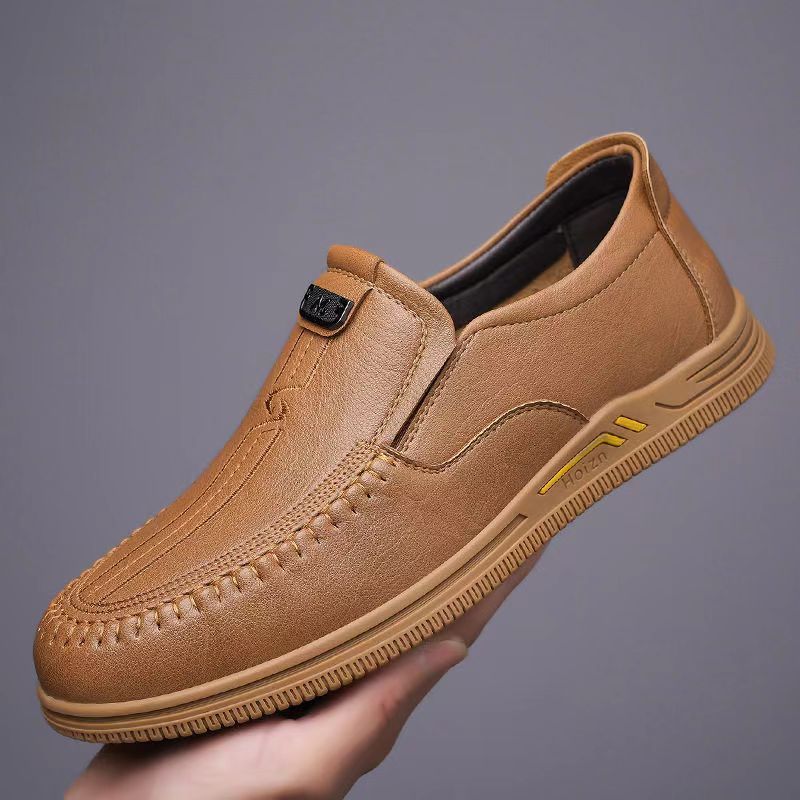 Summer Breathable Cowhide Designer Brand Men's Cowhide Lazy Bean Shoes New Men's Breathable Round Toe Soft Soled Loafers