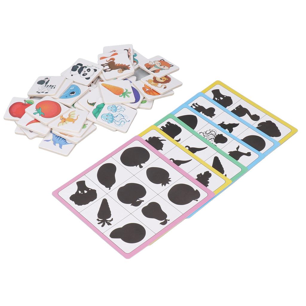 Shadow Matching Cards Wood Blocks Animal Fruit Shape Pairing Game Educational Memory Card Toy for 2‑