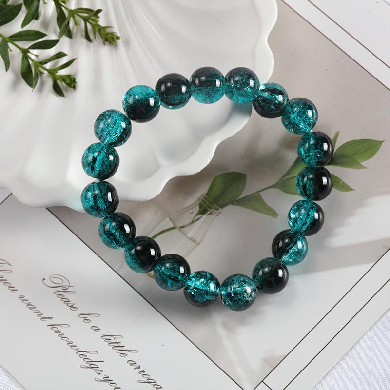 10mm Y2K Style Cracked Bead Bracelet, Multi Color Glass Round Bead Women's Fashion Jewelry Suitable For Daily Wear