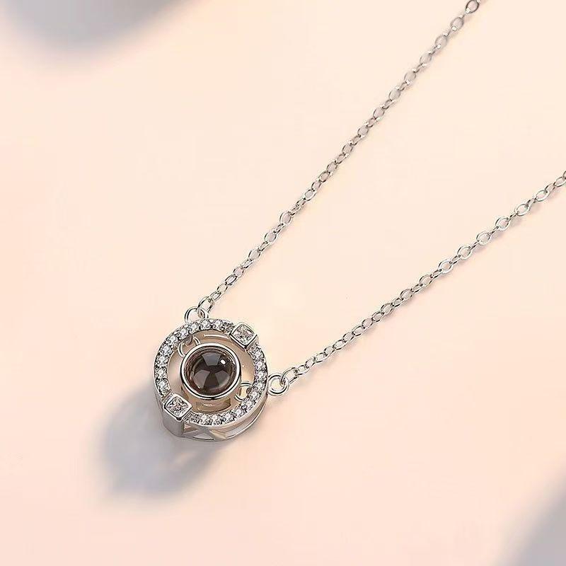 100 Languages 'I Love You' Projection Necklace - Titanium Steel, Colorfast, Fashionable Clavicle Chain for Women
