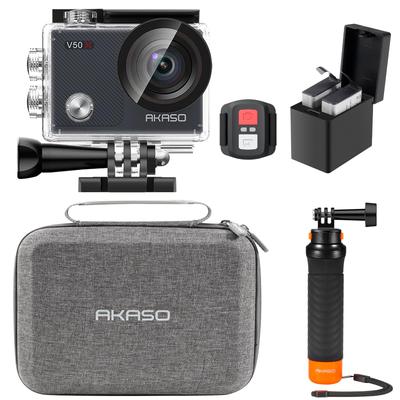 AKASO Actionkamera 4K Nyt Billede WiFi Kompakt Action 40M Bredt Udvalg af Fjernbetjening og Flydende Håndgreb V50X, 30fps, 20MP, 6-Akset Stabilisering, Aktiveret,