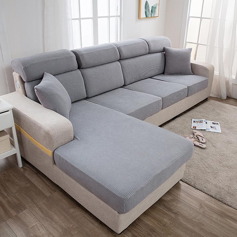 1pc Solid Color Jacquard Sofa Seat Cushion Cover Polar Fleece Elastic Sofa Cover for Living Room Chair Cover Furniture Protector