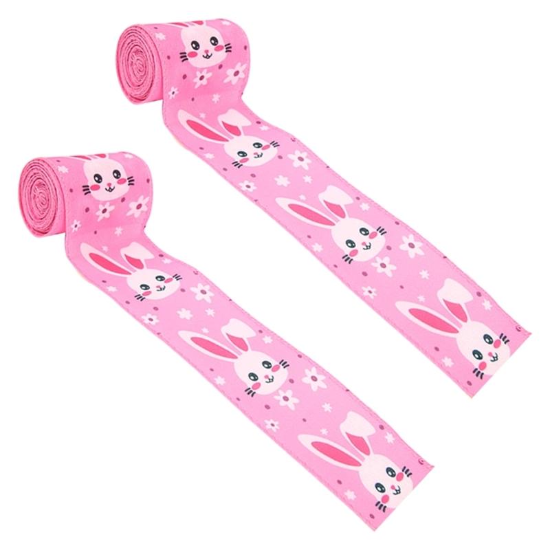 2 Pack Colorful Decorative Ribbons Easter Celebration Ribbon Polyester Texture for Easter Gift Wrapping and Home Decors