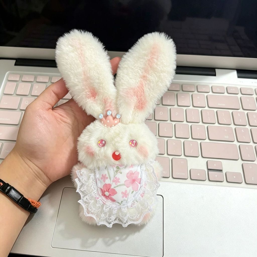 Plush Bunny Keychain With Squeaker And Pearl Chain For Kids And Adults