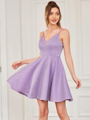 Ever-Pretty Girl's Fancy Shiny Deep V Neck Above Knee Length Homecoming Prom Dress