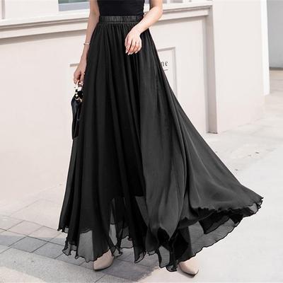 Tooxika  Spring and Summer Women's Pure Color Chiffon Skirt with High Waist and Big Swing