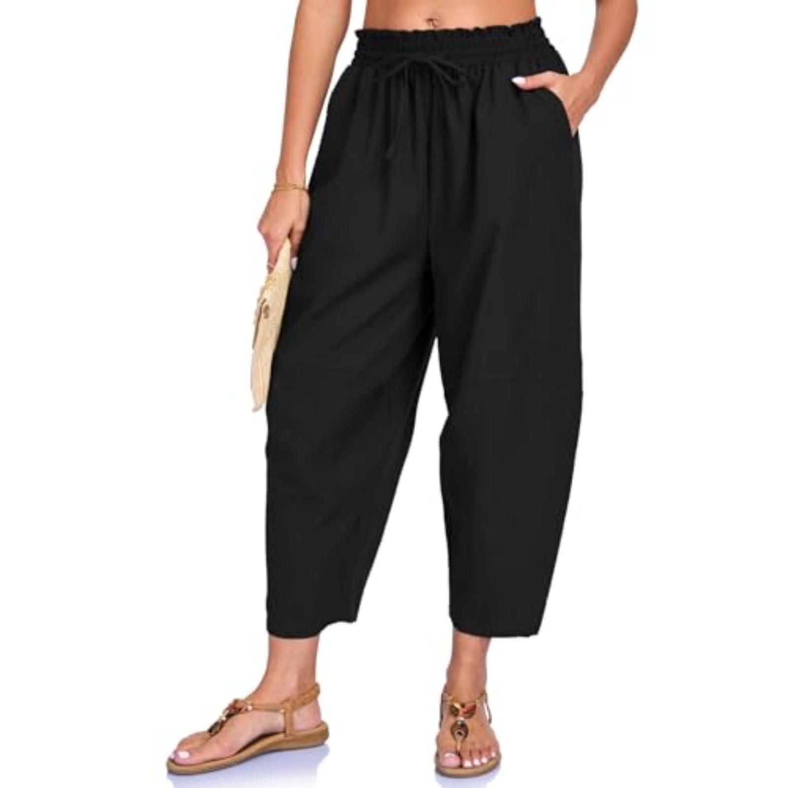 

Женские свободные повседневные прямые брюки с высокой талией S чёрный