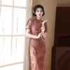 Beautiful pink waist pinch national style new Chinese style Suzhou long cheongsam improved young 1011 new women's high sense
