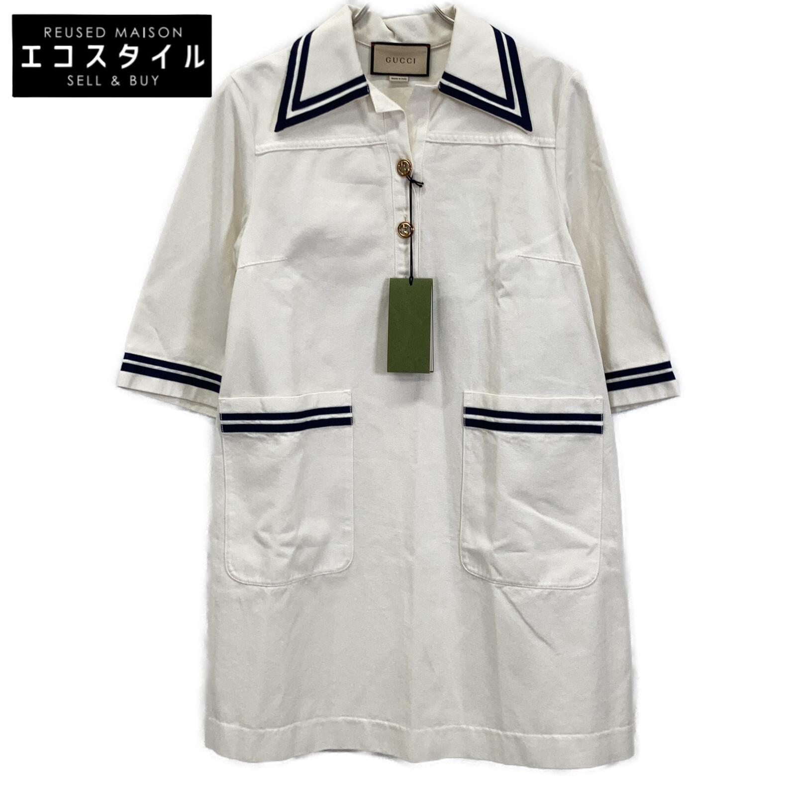 

GUCCI 691890 White x Navy Sailor Design Denim Dress dress 38 whiteUsed
